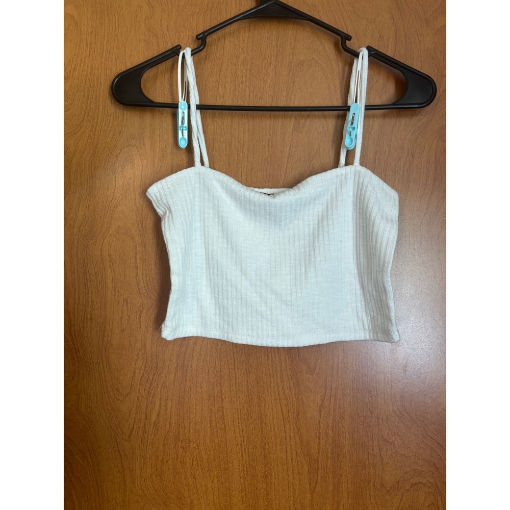 Streetwear Society Womens White Ribbed Knit Cami Crop Top XL Sleeveless Ribbed